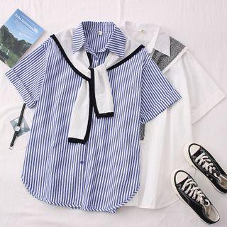 Short-sleeve Loose Shirt + Shawl