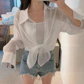 Light Shirt / Camisole / Fringed Hem Denim Shorts