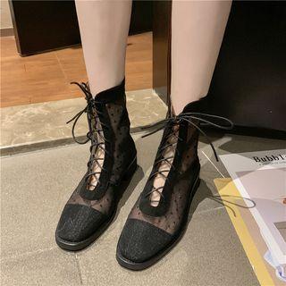 Block Heel Dotted Mesh Short Boots