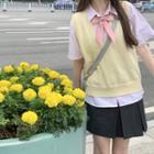 Plain Sweater Vest / Short-sleeve Bow-neck Shirt