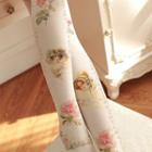Floral Tights Rose & Lady - White - One Size