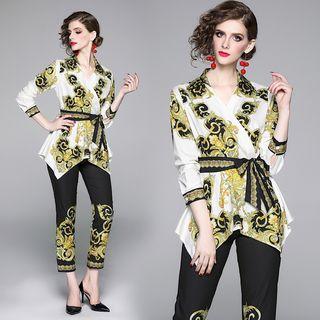 Set: Long-sleeve Tie-waist Shirt + Pants