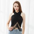 Crisscross Halter-neck Tassel Cropped Top
