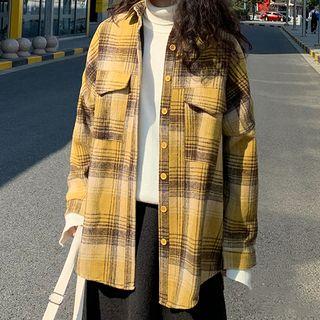 Pocket-front Gingham Fleece-lined Shirt