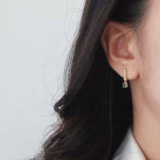 Square Rhinestone Faux Pearl Alloy Dangle Earring 1 Pair - Gold Trim - Dark Green - One Size