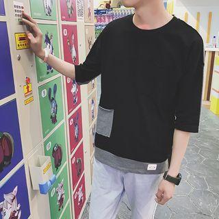 Pocketed Color Panel 3/4 Sleeve T-shirt