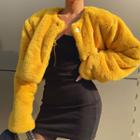 Hidden-button Cropped Furry Jacket