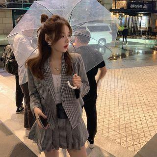 Set: Double-breasted Blazer + High-waist Mini A-line Skirt
