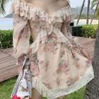 Long-sleeve Lace Trim Floral Mini A-line Dress