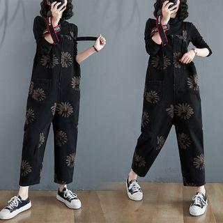 Flower Print Straight-cut Jumper Jeans