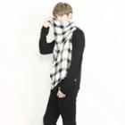 Turtle-neck Check-pattern Panel T-shirt