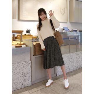 Band-waist Dot Pleated Midi Skirt