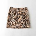 Zebra Print Slit Mini A-line Skirt