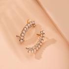 Rhinestone Beaded Stud Earring With Ear Cuff E1086 - 1 Pair - Gold - One Size