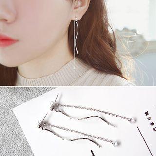 925 Sterling Silver Rhinestone Swirl Fringed Earring 1 Pair - Silver Needle - Silver - One Size