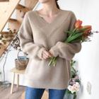 Wrap V-neck Loose-fit Sweater Beige - One Size