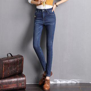 Bee Embroidered Skinny Jeans