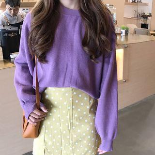 Plain Balloon-sleeve Sweater
