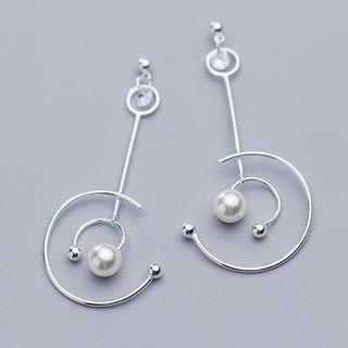 925 Sterling Silver Faux Pearl Dangle Earring S925 Silver - Earring - One Size