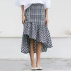 Asymmetric Gingham Ruffled A-line Skirt Black - One Size