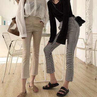 Plaid Crop Boot Cut Pants