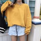 Plain Long-sleeve Loose-fit T-shirt Yellow - One Size