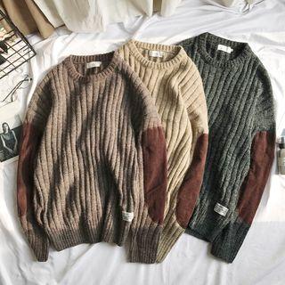 Color-blcok Ribbed Knit Top