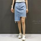 Asymmetric Denim Mini Skirt