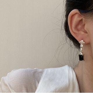 Rhinestone Dangle Earring 1 Pair - Rhinestone Dangle Earring - Black - One Size