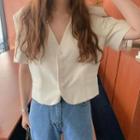 Short-sleeve Button-up Jacket Milky White - One Size