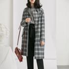 Plaid Single-breasted Coat Gray - 42
