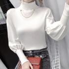 Long-sleeve Chain-accent Turtleneck Knit Top