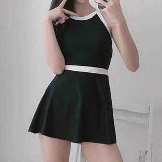 Contrast Trim Open-back Swimdress