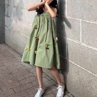 Strapless Fruit Accent A-line Dress Green - One Size