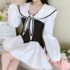 Long-sleeve Collared Two Tone Dress