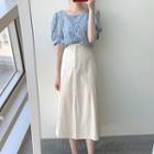 Short-sleeve Floral Top / Midi A-line Skirt