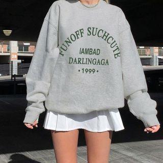 Lettering Round Neck Long Sleeve Loose Fit Sweatshirt