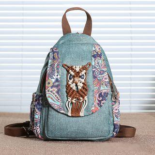 Patterned Woven Applique Canvas Backpack Green - One Size