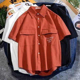 Lettering Flap-pocket Short-sleeve Shirt