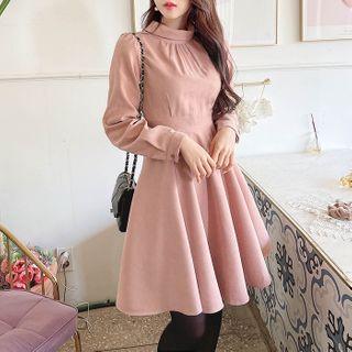 Collared Shirred Flare Dress