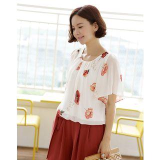 Gathered-waist Floral Pattern Top