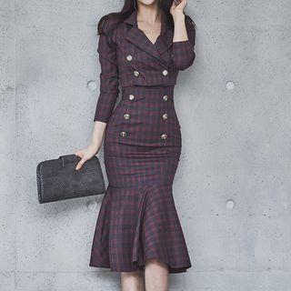 Double-breasted Check Midi Dress