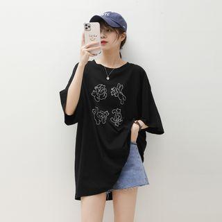 Crewneck Printed Oversize Top Black - One Size