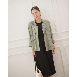 Multi-pocket Buttoned Military Jacket