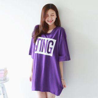 Elbow-sleeve Lettering Mini T-shirt Dress