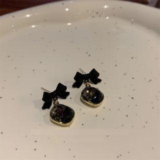 Bow Drop Earring 1 Pair - Gold & Black - One Size