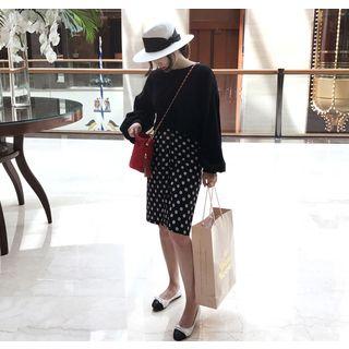Band-waist Polka-dot Linen Midi Skirt