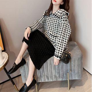 Houndstooth Collared Knit Top