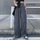 Elastic-waist Pocket Straight-leg Pants