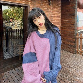 Color-block Ruffle Sweater As Shown In Figure - One Size